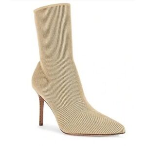 Veronica Beard Lisa Sock Bootie Tan Stiletto Ribbed Knit Pointed Toe Women 9 NEW